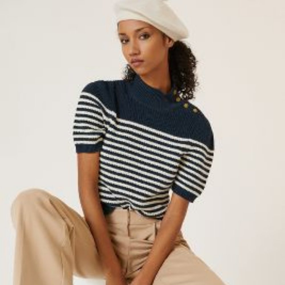 Maeve Nautical Puff Sleeve Sweater Tee NWT